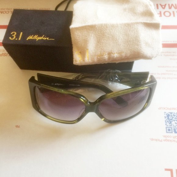 3.1 Phillip Lim "SKYLER" green marbled acetate wide wayfarer sunglasses - Picture 6 of 8